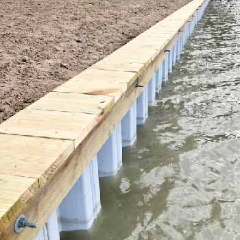 Fiberglass sheet piles are used for sea wall protection