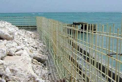 Fiberglass rebar being used in marine construction