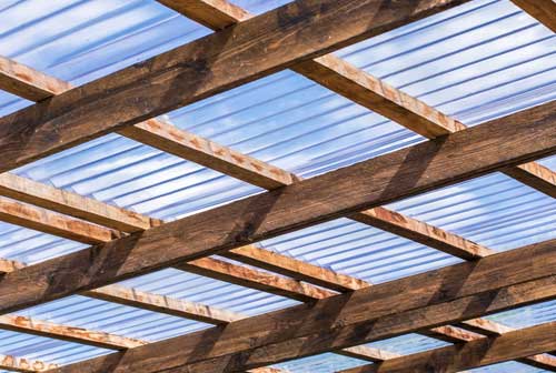 Fiberglass roof panels on a commercial building