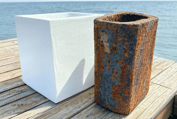 Fiberglass reinforced plastic vs steel in a corrosive marine environment