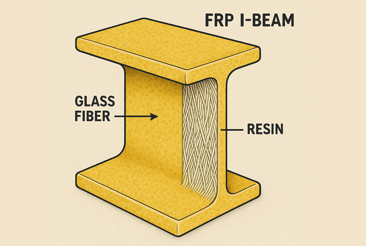 Cross-section of an FRP I-Beam showing glass fiber and resin composition