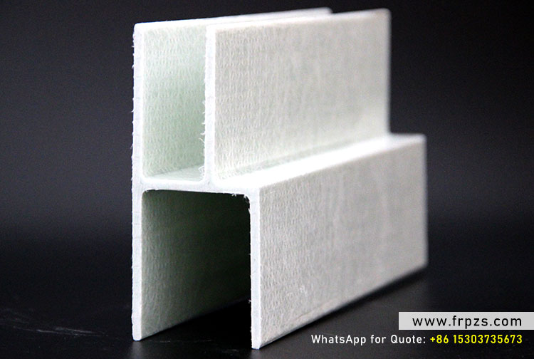 White Fiberglass (FRP) special shape U-channel profile, ideal as a corrosion-resistant cable tray or structural support base. Custom pultruded profile.