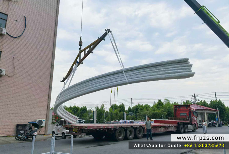 Professional loading of oversized curved fiberglass pultrusion profiles using crane equipment