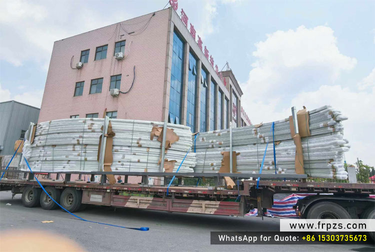 Large shipment of custom curved FRP pultruded profiles ready for delivery from Zhongsheng Frp factory