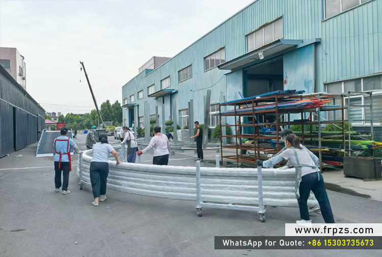 Custom curved FRP pultruded profiles manufactured with Zhongsheng Frp advanced curved pultrusion equipment