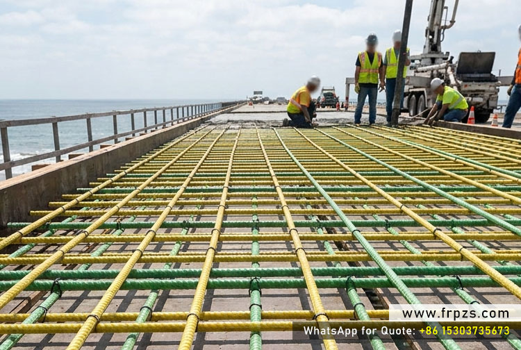 Installation of Lightweight GFRP Fiberglass Rebar Grid on Coastal Bridge Deck